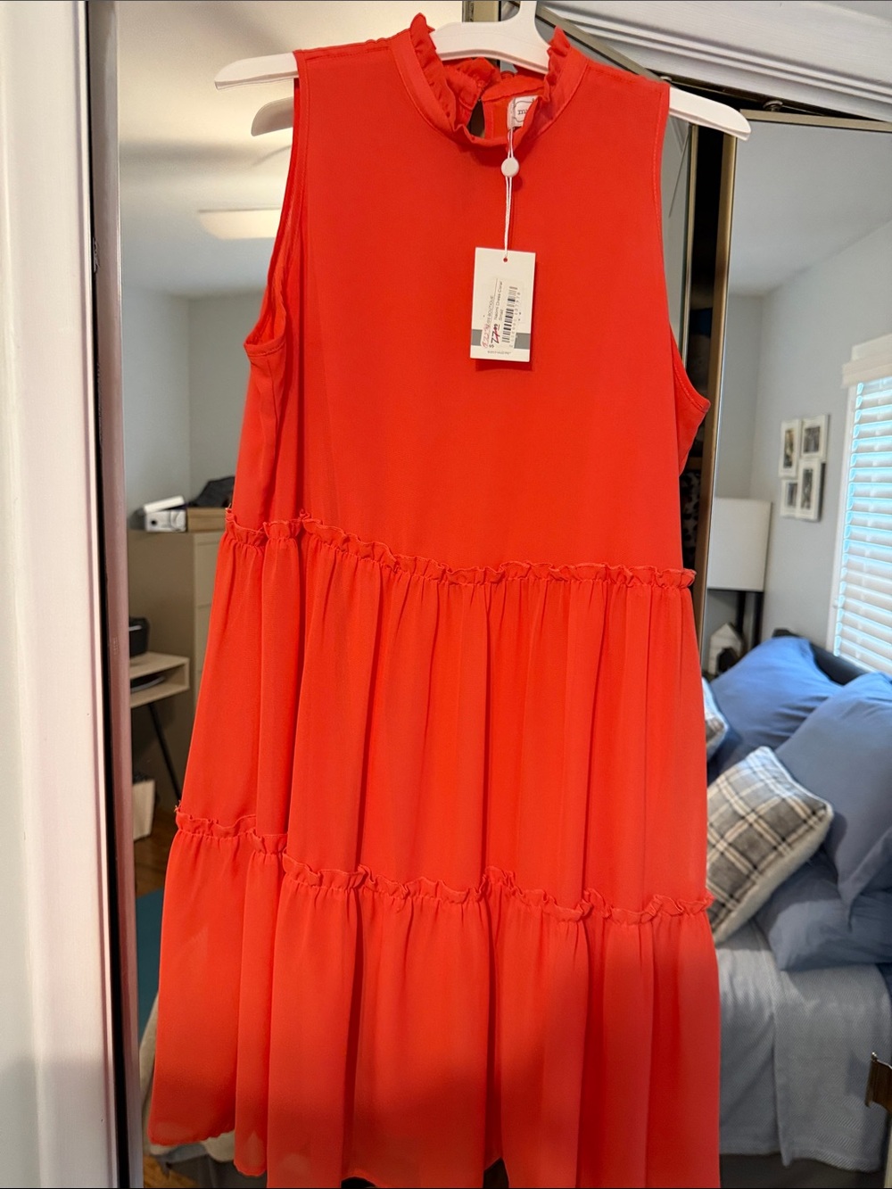 Mud Pie Sleeveless Tiered Ruffle Neck Dress - Red